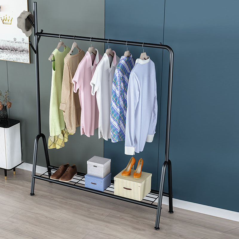 Modern Metal Hall Stand Hanging Rail Lower Shelf and Hooks Entry Hall Tree