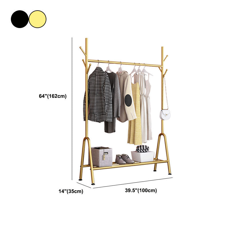 Modern Metal Hall Stand Hanging Rail Lower Shelf and Hooks Entry Hall Tree