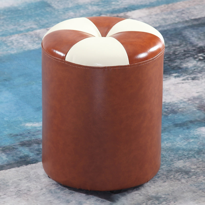 Blue Modern Pouf Faux Leather Stain Resistant Round Pouf for Drawing Room