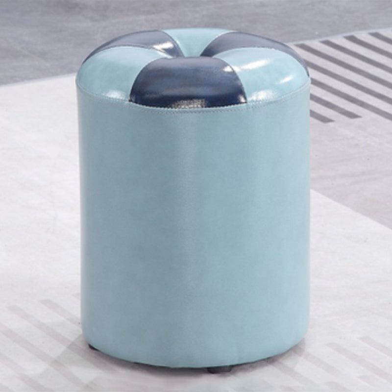 Blue Modern Pouf Faux Leather Stain Resistant Round Pouf for Drawing Room