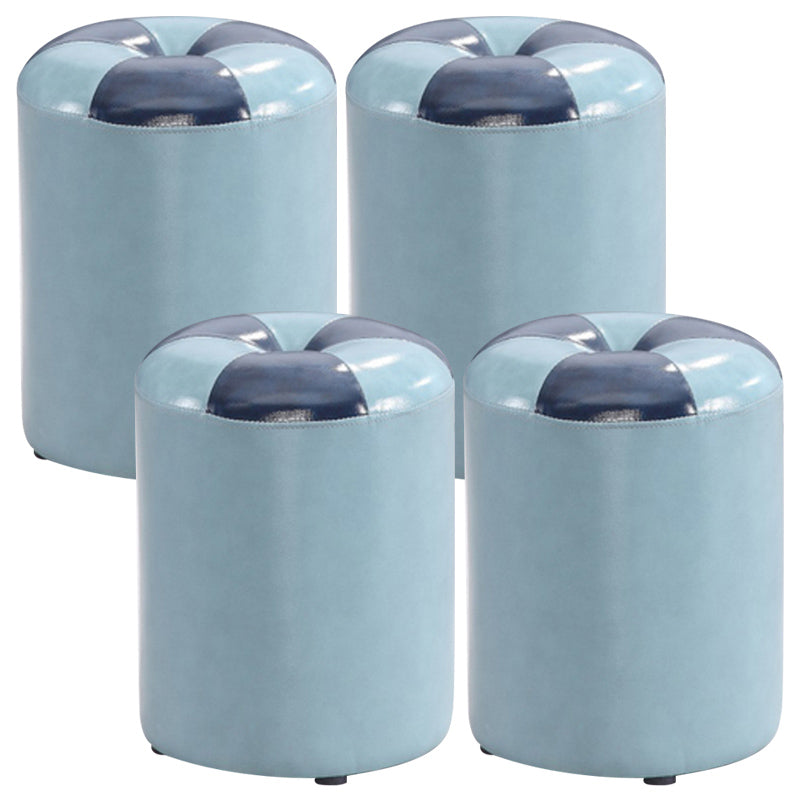 Blue Modern Pouf Faux Leather Stain Resistant Round Pouf for Drawing Room