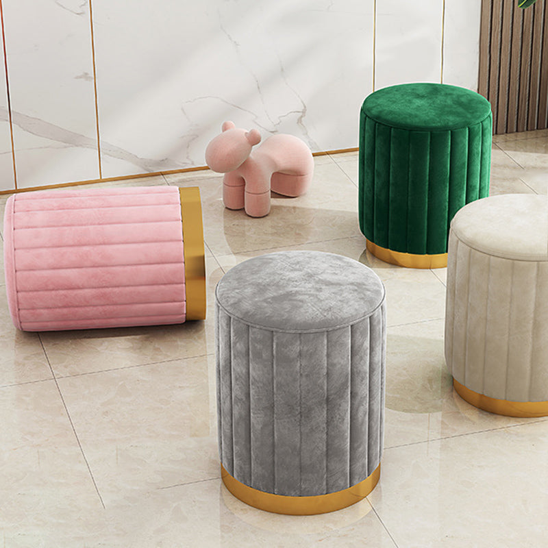 Velvet Ottoman Whole Colored Cylinder Shape Contemporary Scratch Resistant Pouf