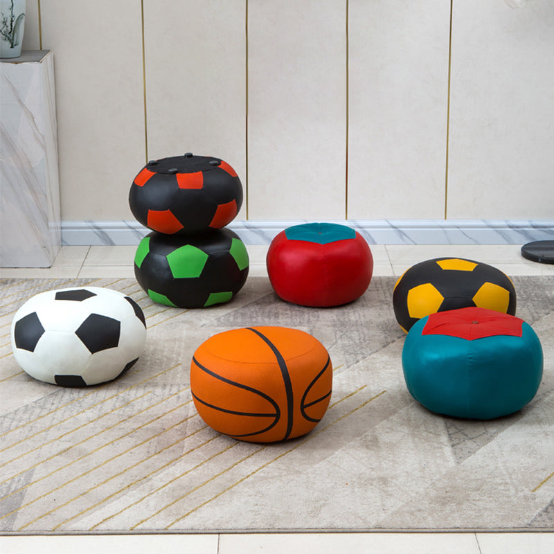 Upholstered Pouf Color Panel Tear Resistant Round Faux Leather Fabric Modern Pouf