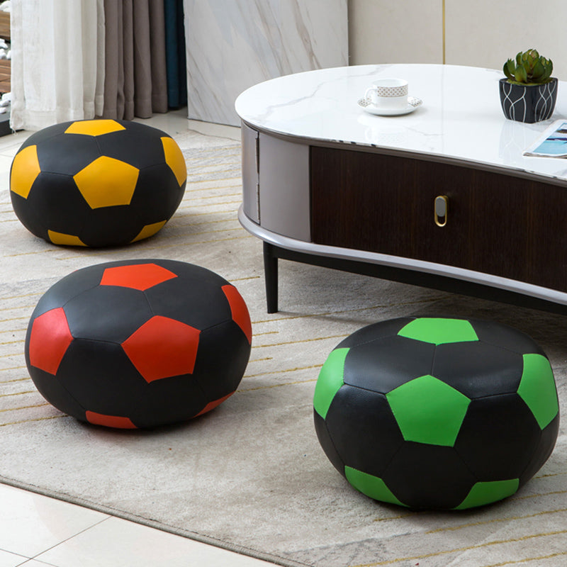 Upholstered Pouf Color Panel Tear Resistant Round Faux Leather Fabric Modern Pouf