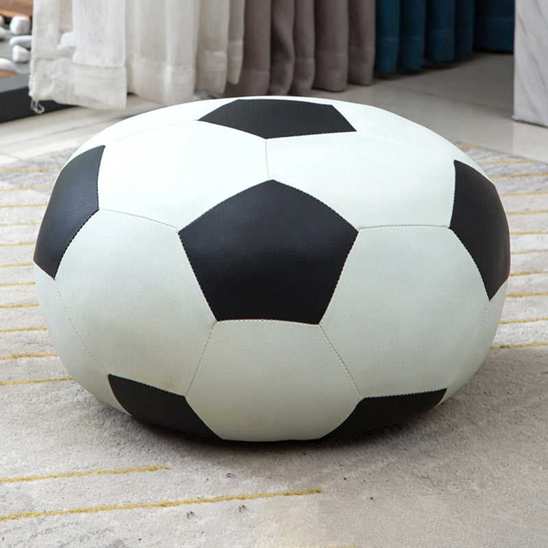 Upholstered Pouf Color Panel Tear Resistant Round Faux Leather Fabric Modern Pouf
