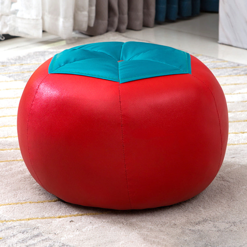 Upholstered Pouf Color Panel Tear Resistant Round Faux Leather Fabric Modern Pouf