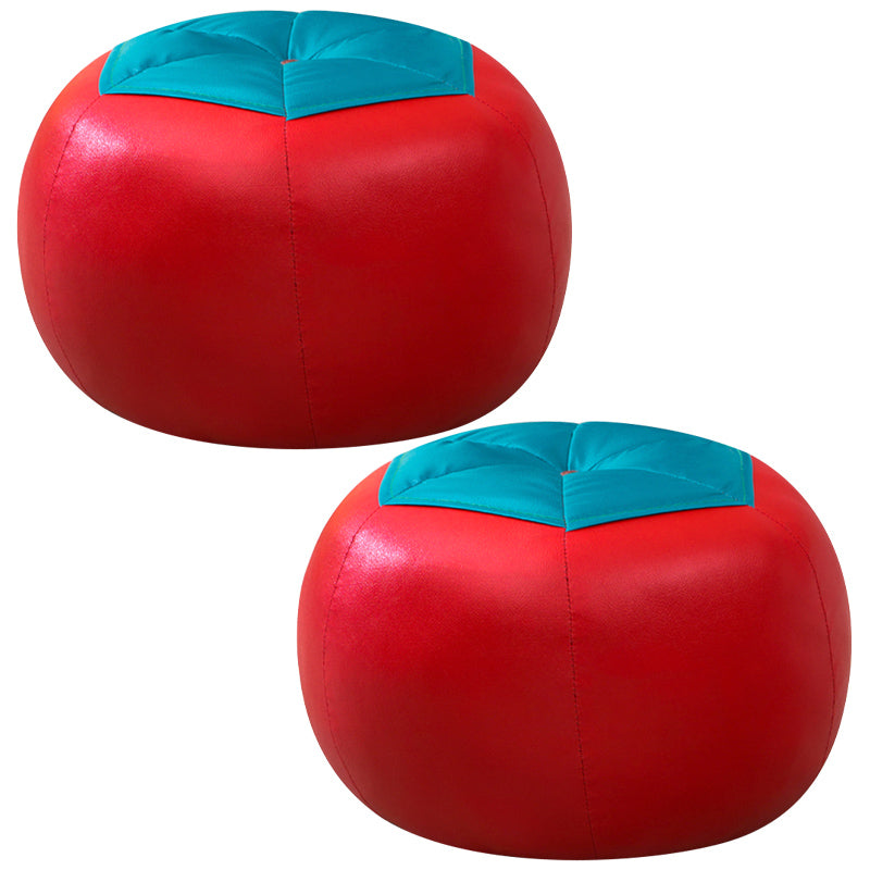 Upholstered Pouf Color Panel Tear Resistant Round Faux Leather Fabric Modern Pouf