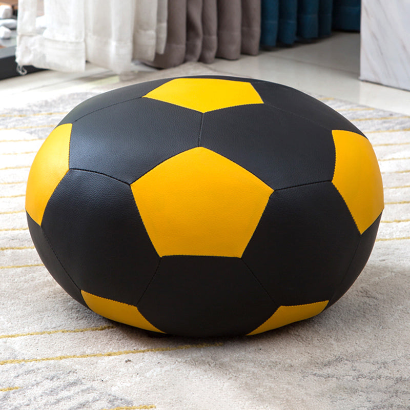 Upholstered Pouf Color Panel Tear Resistant Round Faux Leather Fabric Modern Pouf