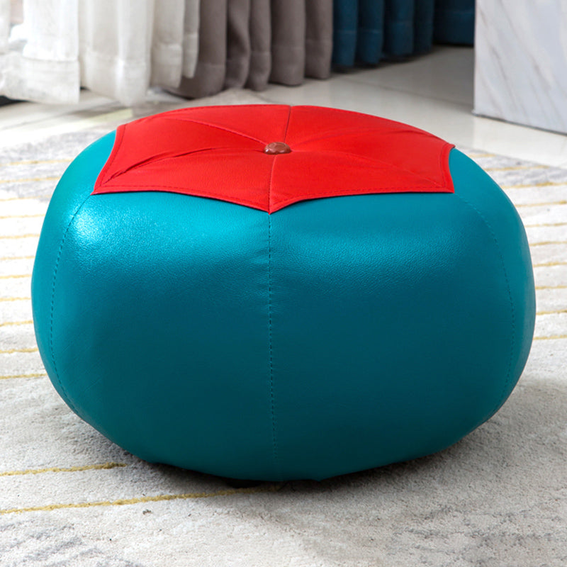 Upholstered Pouf Color Panel Tear Resistant Round Faux Leather Fabric Modern Pouf
