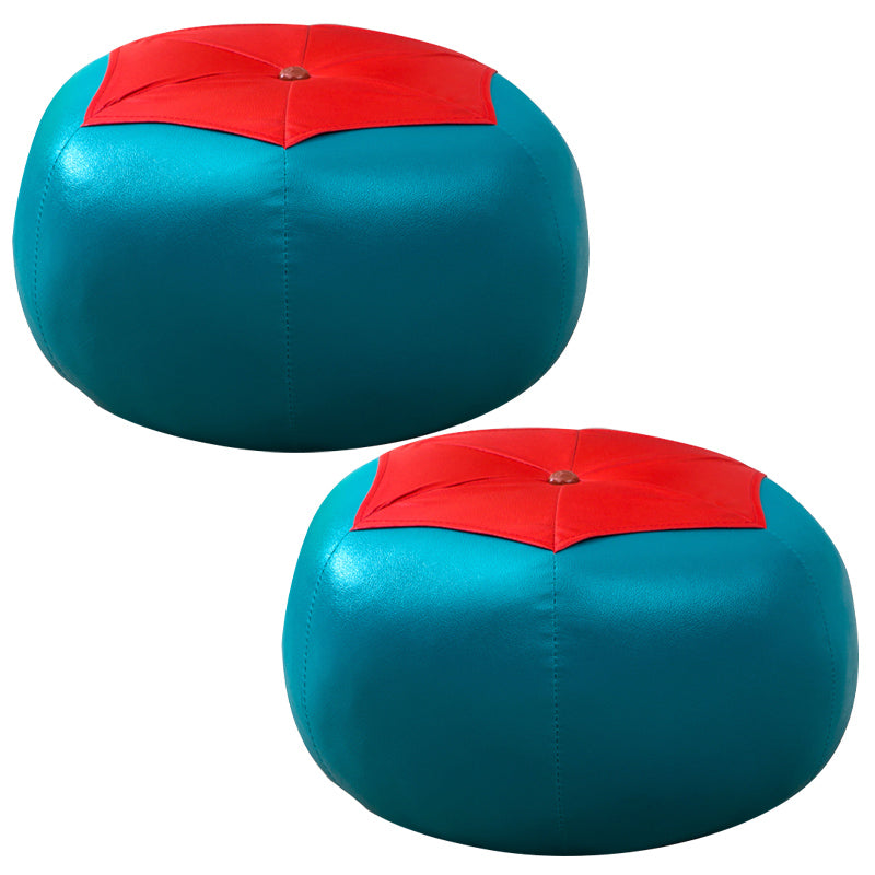 Upholstered Pouf Color Panel Tear Resistant Round Faux Leather Fabric Modern Pouf