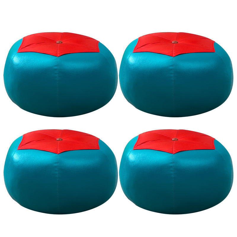 Upholstered Pouf Color Panel Tear Resistant Round Faux Leather Fabric Modern Pouf
