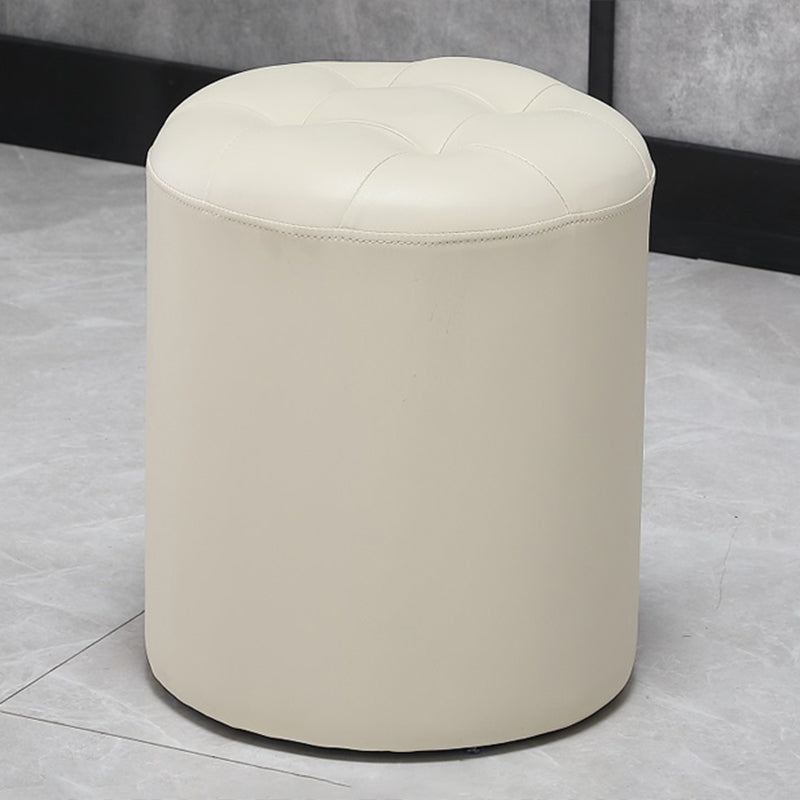 Modern Pouf Ottoman Genuine Leather Upholstered Tufted Stain Resistant Solid Color Ottoman