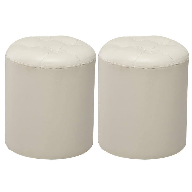 Modern Pouf Ottoman Genuine Leather Upholstered Tufted Stain Resistant Solid Color Ottoman