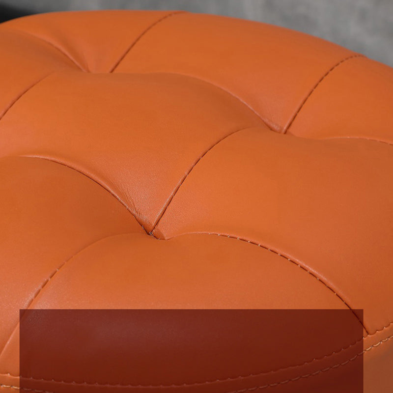 Modern Pouf Ottoman Genuine Leather Upholstered Tufted Stain Resistant Solid Color Ottoman