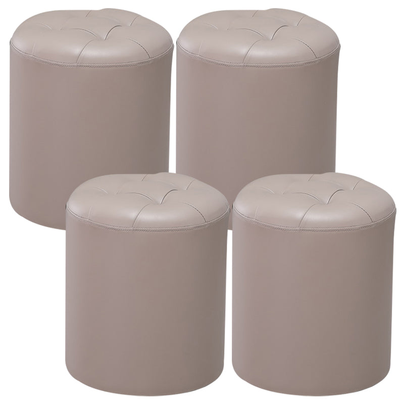 Modern Pouf Ottoman Genuine Leather Upholstered Tufted Stain Resistant Solid Color Ottoman