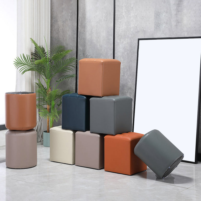 Modern Pouf Ottoman Genuine Leather Upholstered Tufted Stain Resistant Solid Color Ottoman