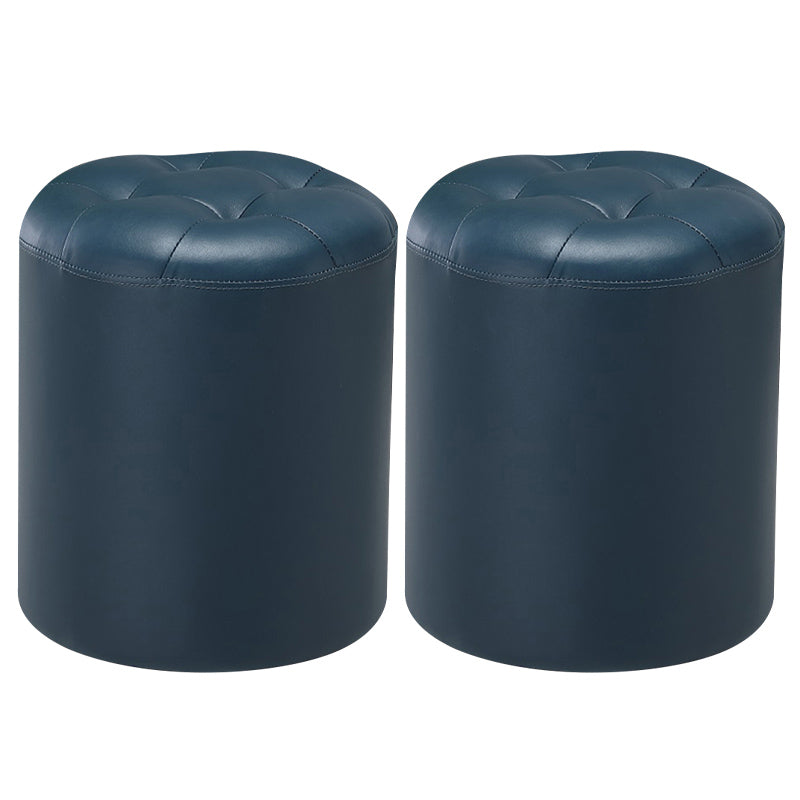 Modern Pouf Ottoman Genuine Leather Upholstered Tufted Stain Resistant Solid Color Ottoman