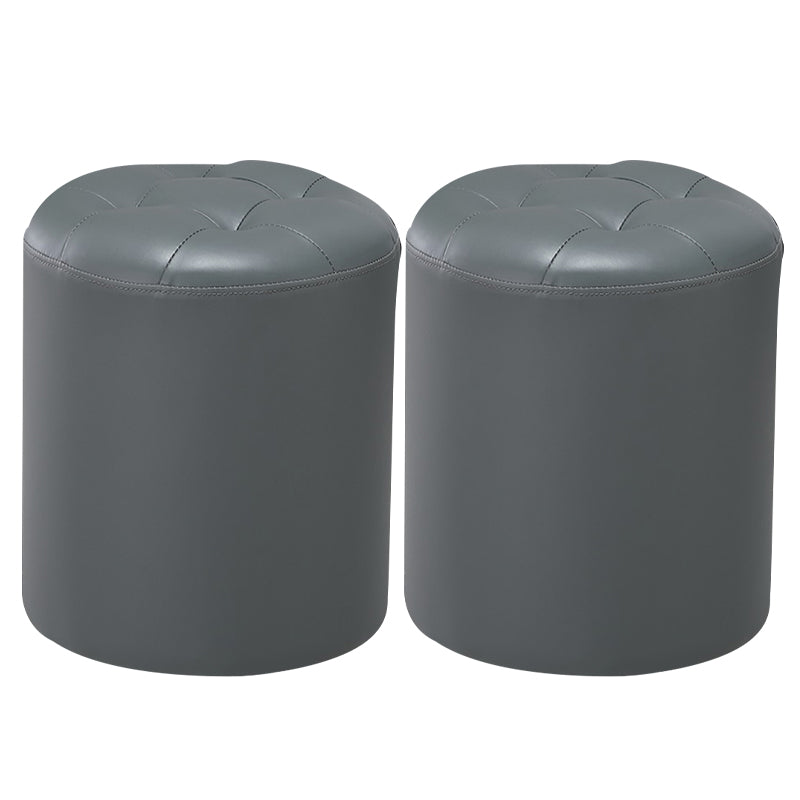 Modern Pouf Ottoman Genuine Leather Upholstered Tufted Stain Resistant Solid Color Ottoman