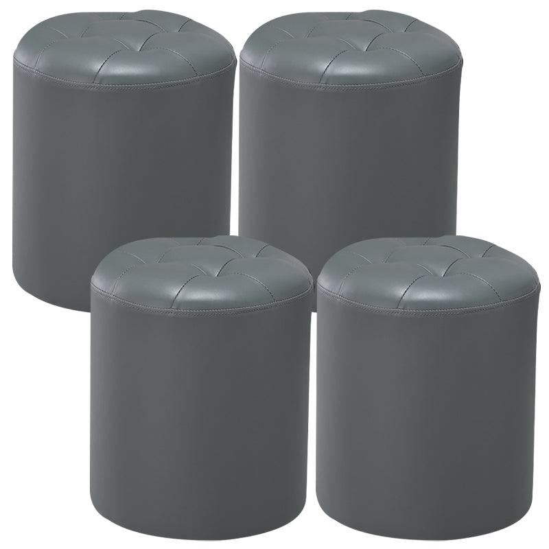 Modern Pouf Ottoman Genuine Leather Upholstered Tufted Stain Resistant Solid Color Ottoman