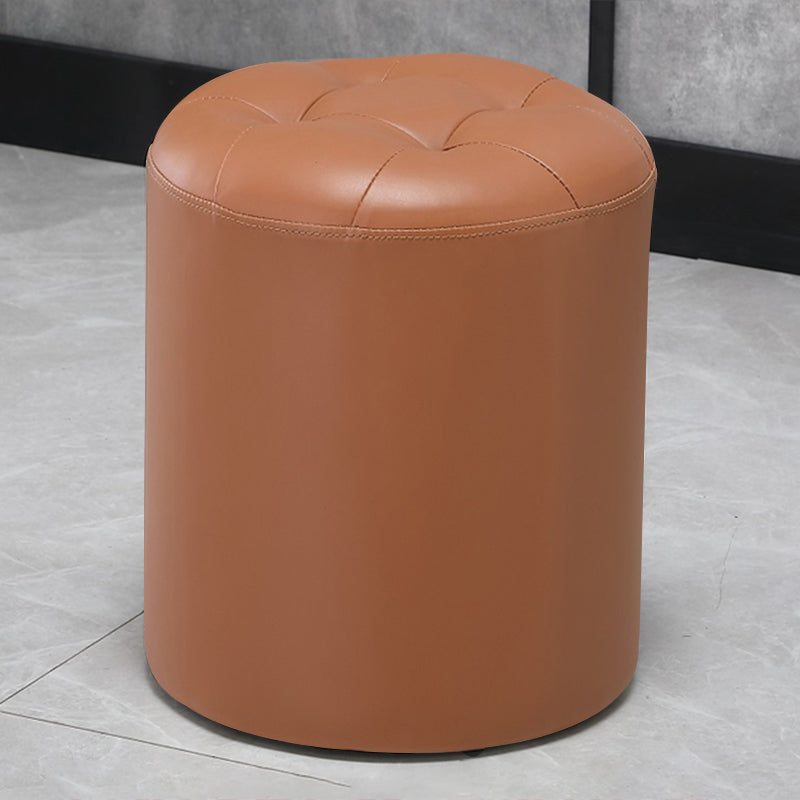 Modern Pouf Ottoman Genuine Leather Upholstered Tufted Stain Resistant Solid Color Ottoman