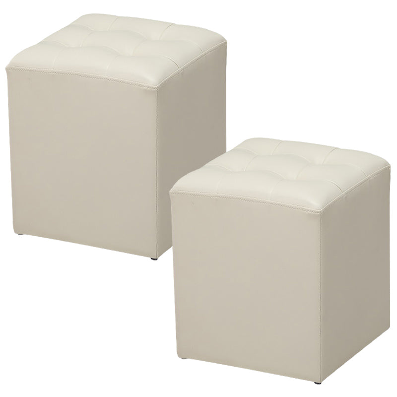 Modern Pouf Ottoman Genuine Leather Upholstered Tufted Stain Resistant Solid Color Ottoman