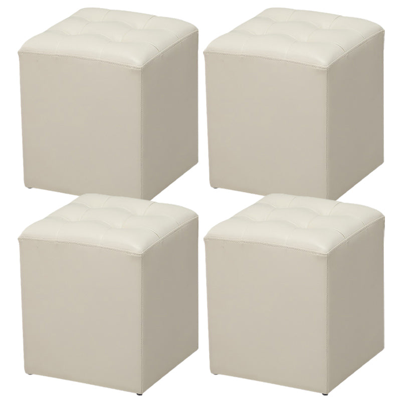 Modern Pouf Ottoman Genuine Leather Upholstered Tufted Stain Resistant Solid Color Ottoman