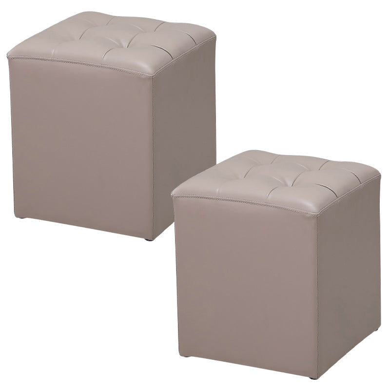 Modern Pouf Ottoman Genuine Leather Upholstered Tufted Stain Resistant Solid Color Ottoman