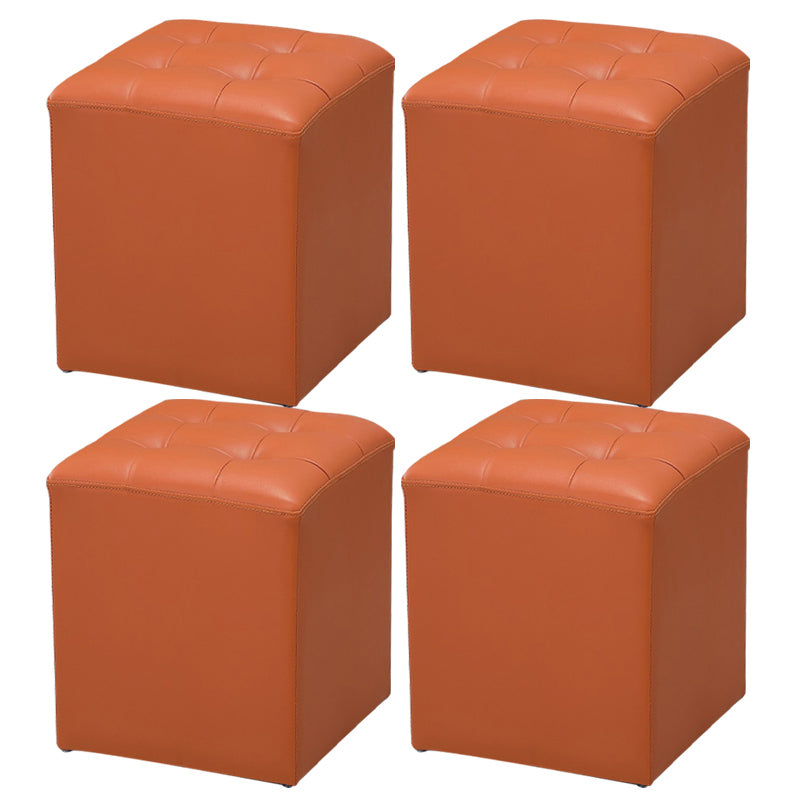 Modern Pouf Ottoman Genuine Leather Upholstered Tufted Stain Resistant Solid Color Ottoman