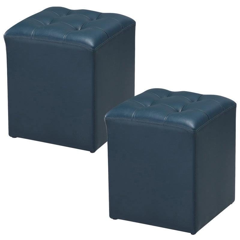 Modern Pouf Ottoman Genuine Leather Upholstered Tufted Stain Resistant Solid Color Ottoman