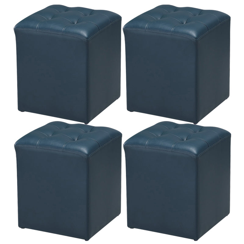 Modern Pouf Ottoman Genuine Leather Upholstered Tufted Stain Resistant Solid Color Ottoman