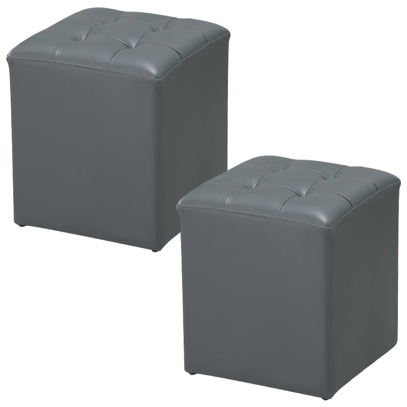 Modern Pouf Ottoman Genuine Leather Upholstered Tufted Stain Resistant Solid Color Ottoman