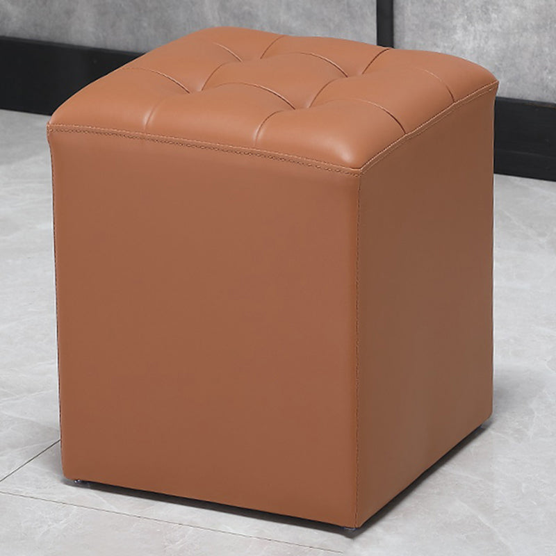 Modern Pouf Ottoman Genuine Leather Upholstered Tufted Stain Resistant Solid Color Ottoman