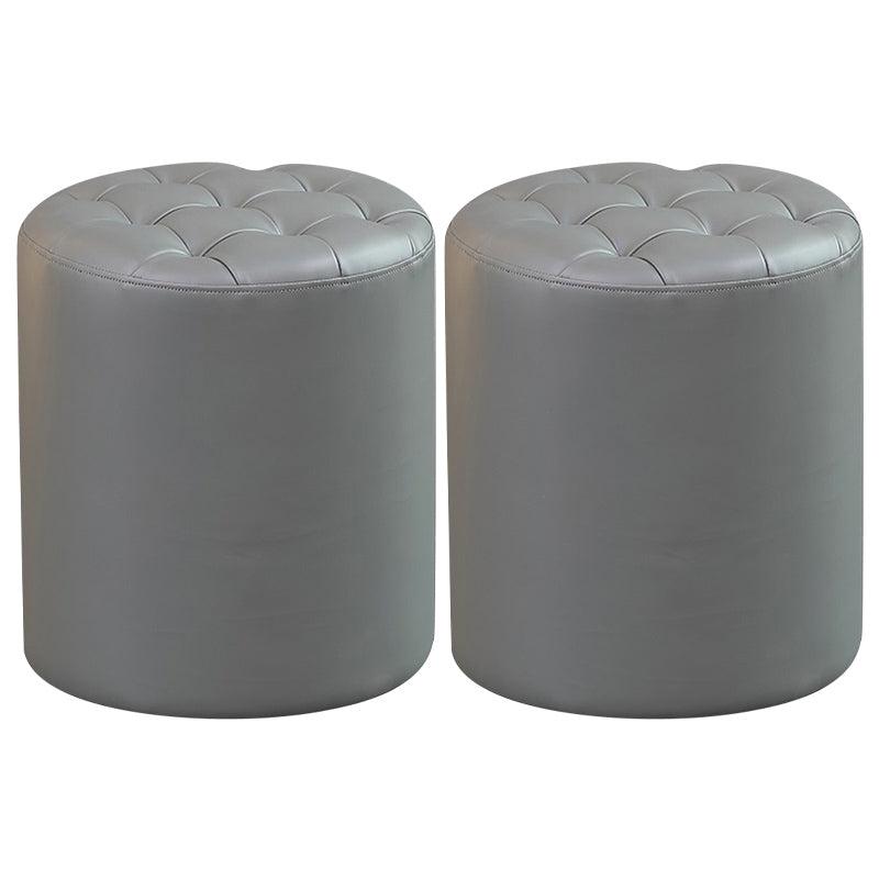 Contemporary Pouf Ottoman Genuine Leather Upholstered Tufted Solid Color Ottoman