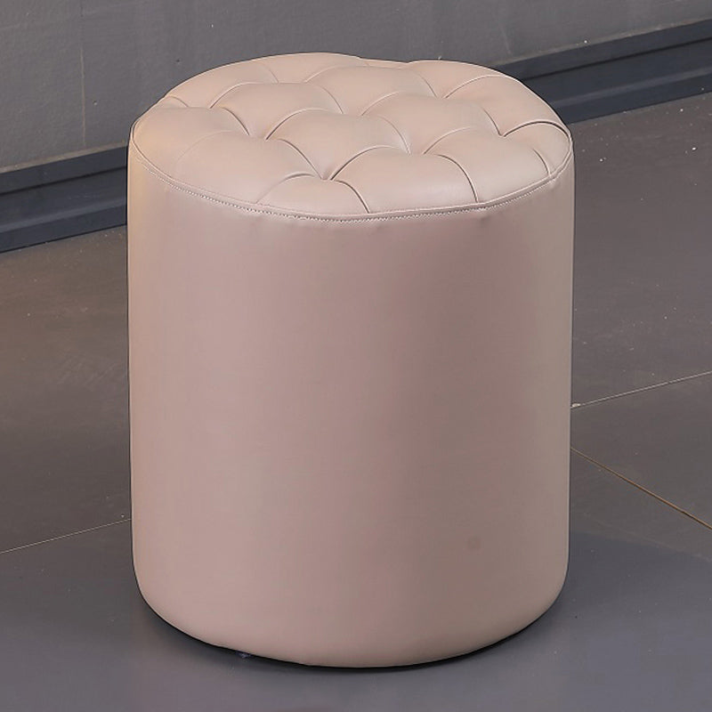 Contemporary Pouf Ottoman Genuine Leather Upholstered Tufted Solid Color Ottoman