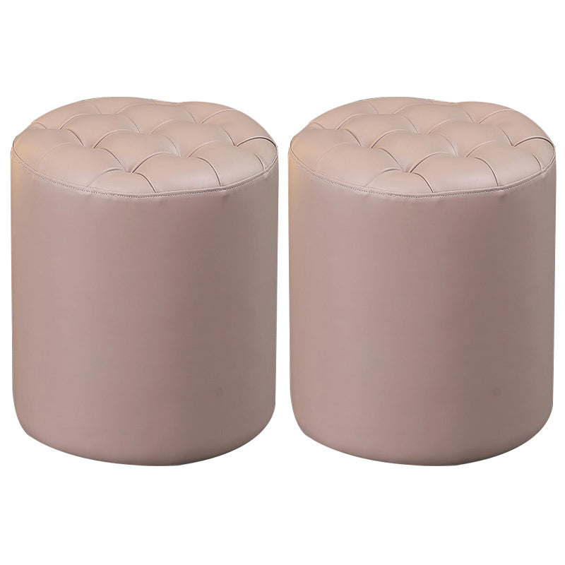 Contemporary Pouf Ottoman Genuine Leather Upholstered Tufted Solid Color Ottoman