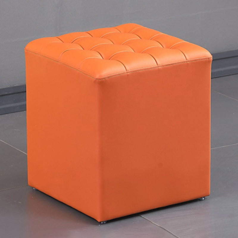 Contemporary Pouf Ottoman Genuine Leather Upholstered Tufted Solid Color Ottoman