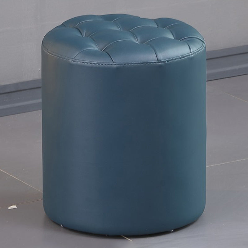 Contemporary Pouf Ottoman Genuine Leather Upholstered Tufted Solid Color Ottoman