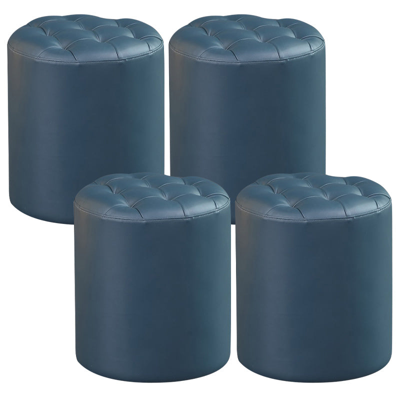 Contemporary Pouf Ottoman Genuine Leather Upholstered Tufted Solid Color Ottoman