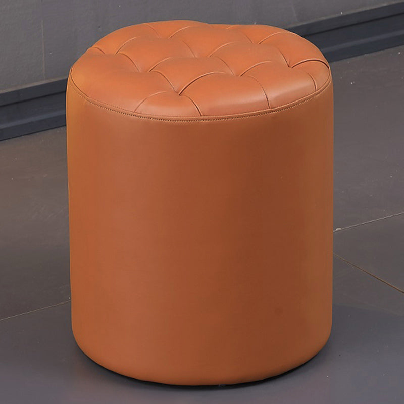 Contemporary Pouf Ottoman Genuine Leather Upholstered Tufted Solid Color Ottoman