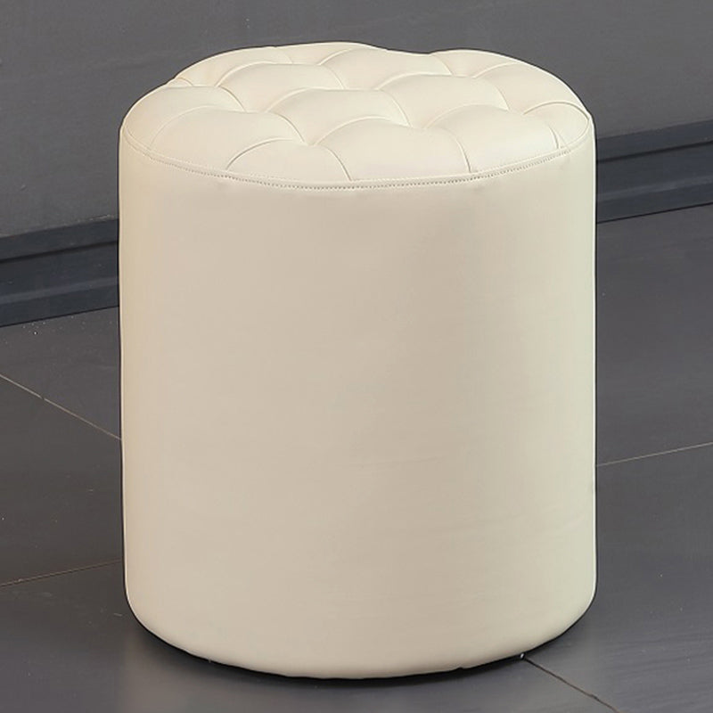 Contemporary Pouf Ottoman Genuine Leather Upholstered Tufted Solid Color Ottoman