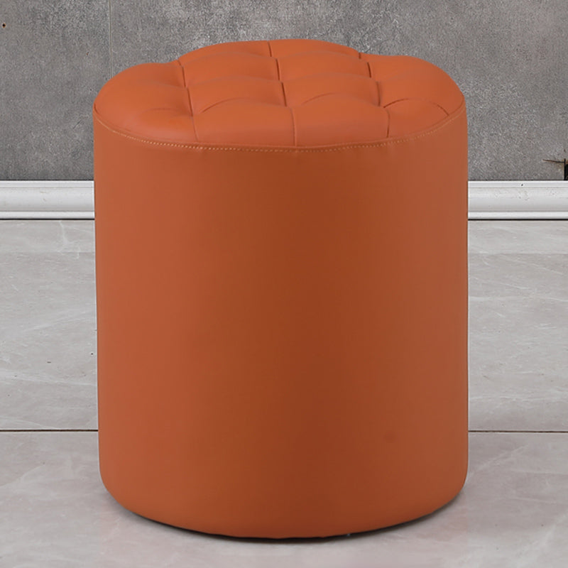 Contemporary Pouf Ottoman Genuine Leather Upholstered Tufted Solid Color Ottoman