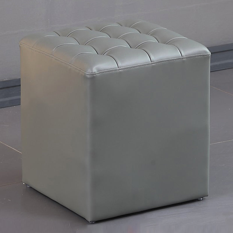 Contemporary Pouf Ottoman Genuine Leather Upholstered Tufted Solid Color Ottoman