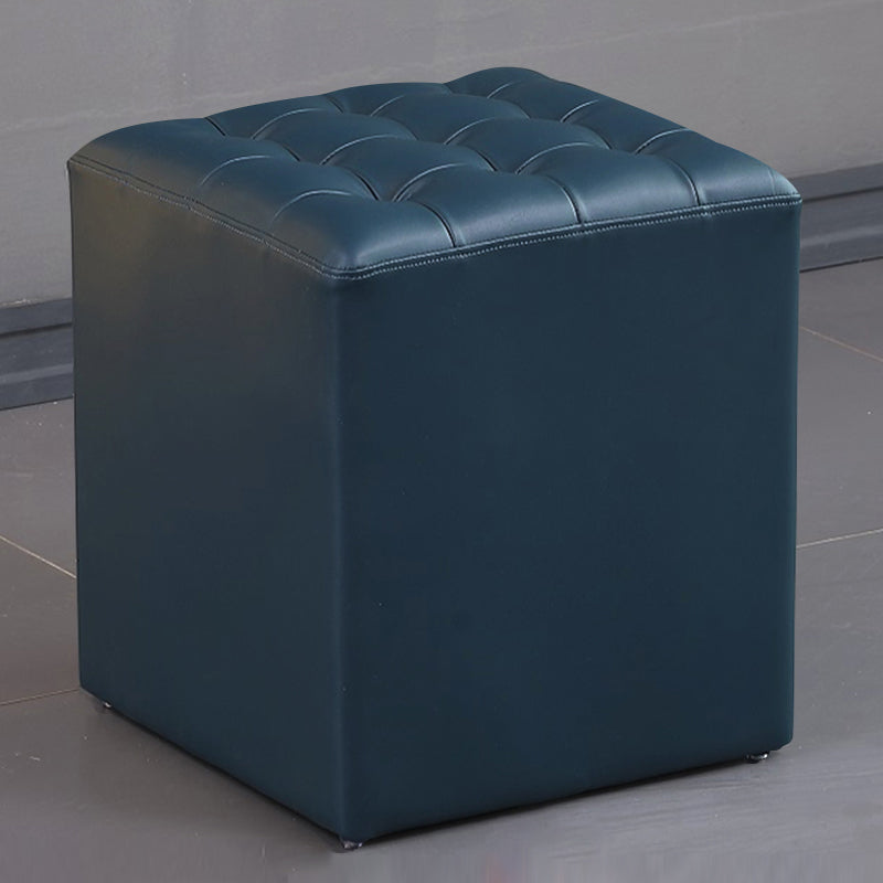 Contemporary Pouf Ottoman Genuine Leather Upholstered Tufted Solid Color Ottoman