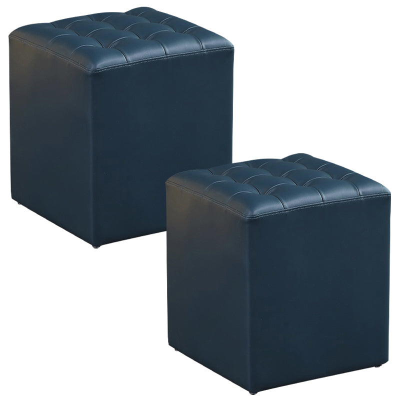 Contemporary Pouf Ottoman Genuine Leather Upholstered Tufted Solid Color Ottoman