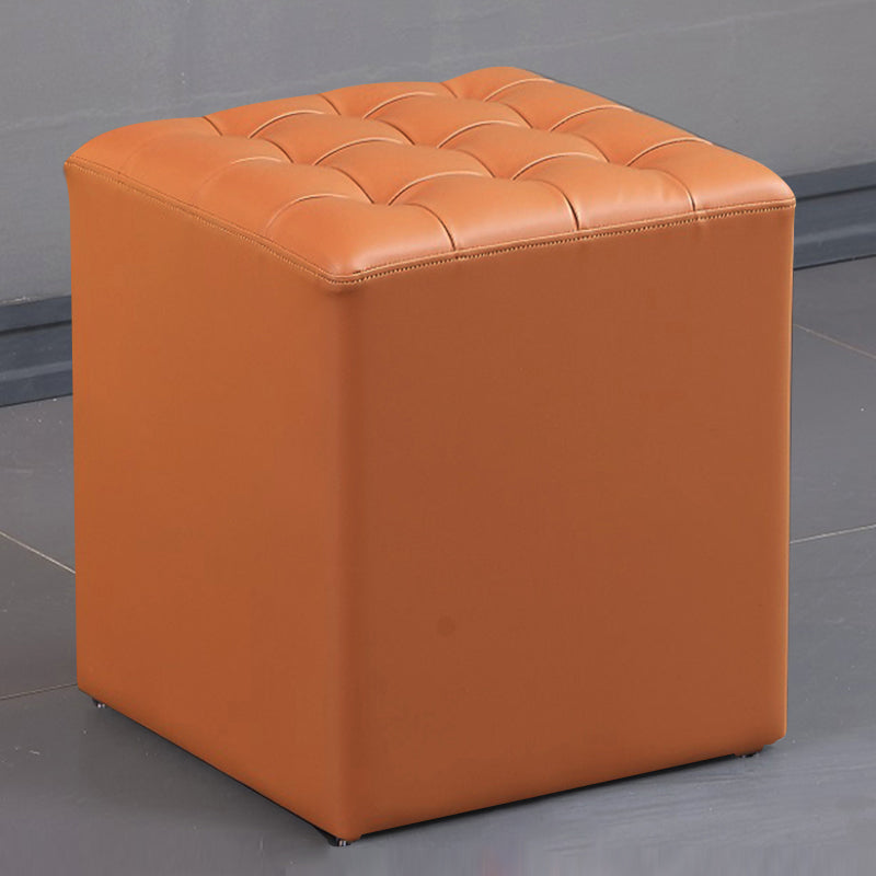 Contemporary Pouf Ottoman Genuine Leather Upholstered Tufted Solid Color Ottoman