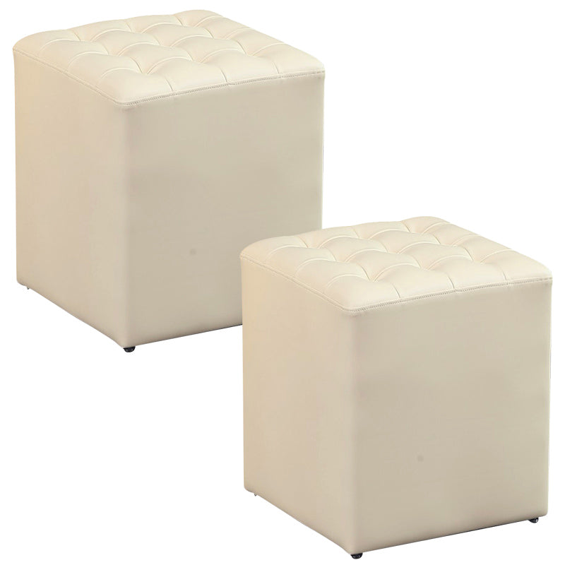 Contemporary Pouf Ottoman Genuine Leather Upholstered Tufted Solid Color Ottoman