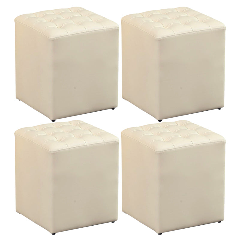 Contemporary Pouf Ottoman Genuine Leather Upholstered Tufted Solid Color Ottoman