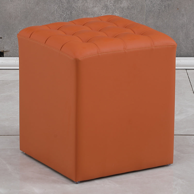 Contemporary Pouf Ottoman Genuine Leather Upholstered Tufted Solid Color Ottoman