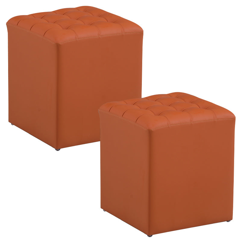 Contemporary Pouf Ottoman Genuine Leather Upholstered Tufted Solid Color Ottoman