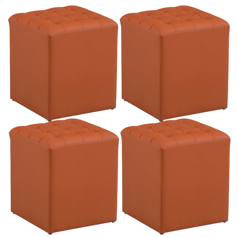 Contemporary Pouf Ottoman Genuine Leather Upholstered Tufted Solid Color Ottoman